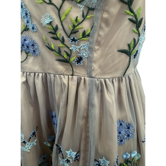 Women's Sundance L Sleeveless Dress Mesh‎ Overlay W/ Embroidered Forget Me Nots - Picture 5 of 7